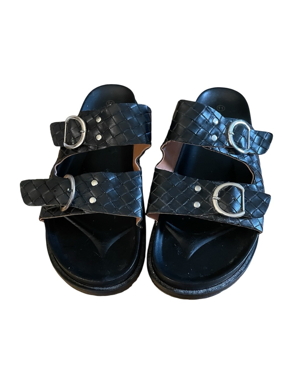 Birkenstock quality Black Woven Double-Buckle Slide Sandals. Brand new. Size 11.